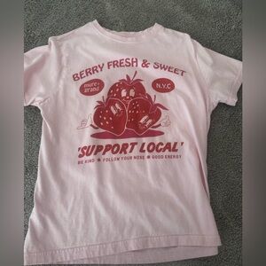 strawberry graphic Tee S hand painted cotton